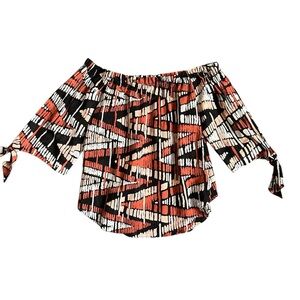 BCBGMaxAzria Off Shoulder Geometric Print Blouse Top